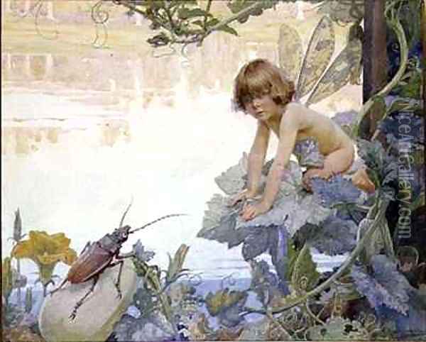 The Fairy and the Beetle Oil Painting - Arthur Herbert Buckland