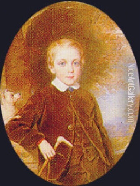 Portrait Of A Young Boy, Three Quarter Length Oil Painting - Reginald Easton