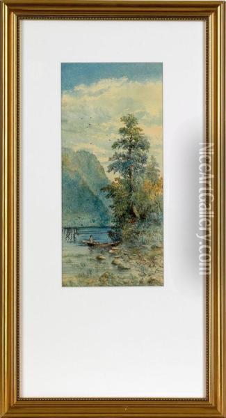Pair Of Watercolor Canal Scenes Oil Painting - Thomas Charles Farrer