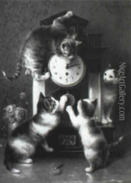 Cats Playing With Time Oil Painting - Carl Reichert