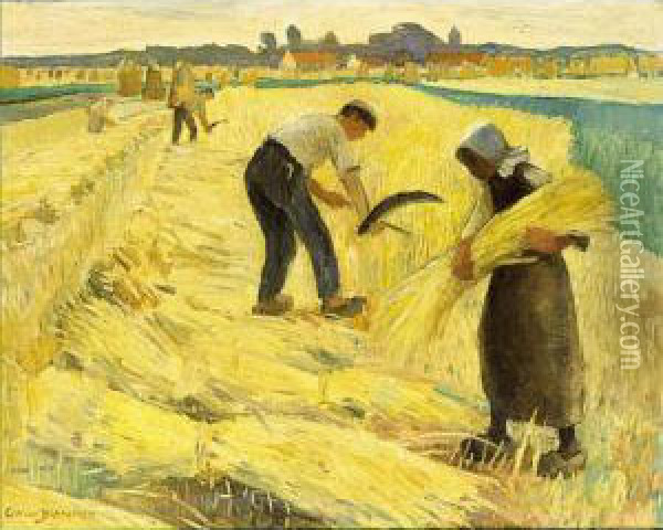 The Harvest Oil Painting - Gerrit Willem Van Blaaderen