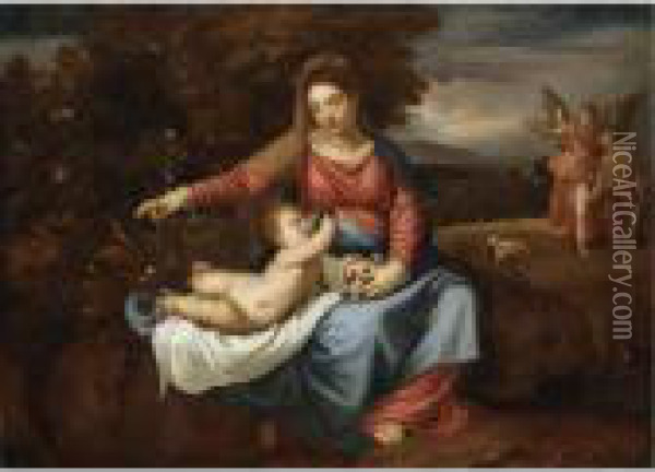 Madonna Col Bambino, Tobia E L'angelo Oil Painting - (Alessandro) Padovanino (Varotari)