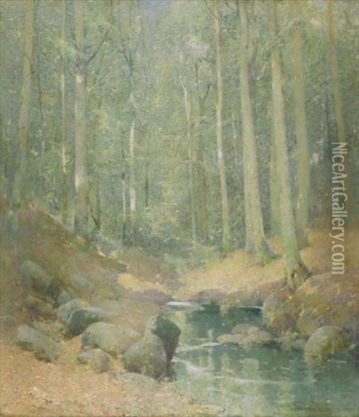 Through The Woods, Falls Village, Ct Oil Painting - Emil Carlsen