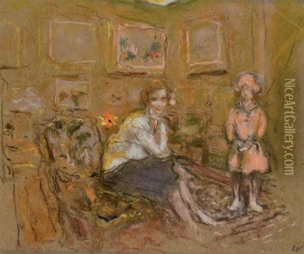 Madame Gaston Levy Et Sa Fille Oil Painting - Jean-Edouard Vuillard
