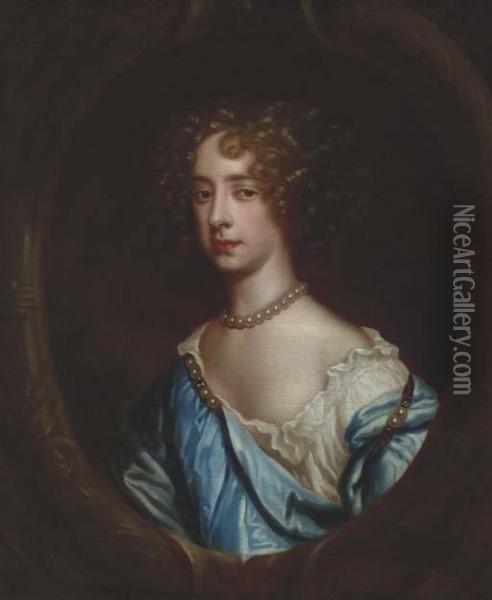 Portrait Of Anne Chester, Half-length, In A Feigned Oval Oil Painting - Sir Peter Lely