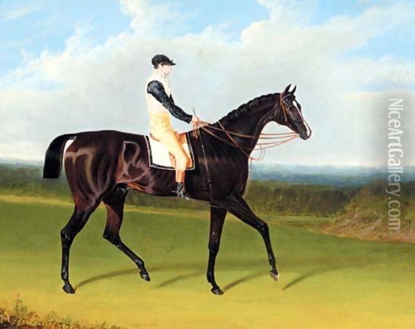 Filho Da Puta, A Dark Bay Racehorse With Thomas Goodisson Up Wearing The Colours Of Mr Thomas Houldsworth Oil Painting - John Frederick Herring Snr