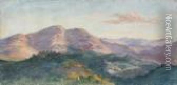 Landschaft Bei Civitella Mit Blick Auf Den Monte Serrone. Oil Painting - Heinrich Burkel