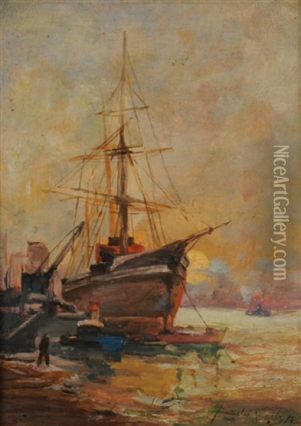Porto Di Genova (+ Porto Di Genova; Pair) Oil Painting - Angelo Balbi
