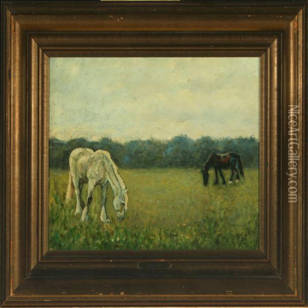 Grazing Horses In Thefield Oil Painting - Eiler Braae