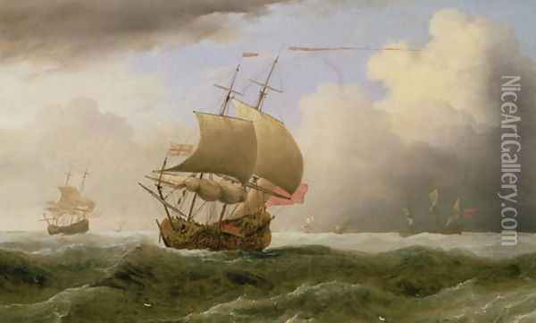 An English Ship Close-hauled in a Strong Breeze Oil Painting - Willem van de Velde the Younger