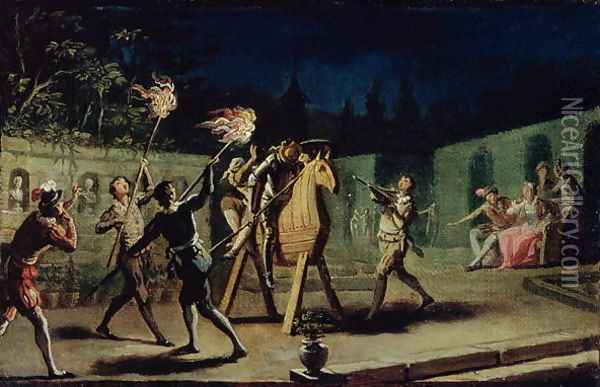 Don Quixote and Sancho Panza riding Clavileno Oil Painting - Zacarias Gonzalez Velazquez