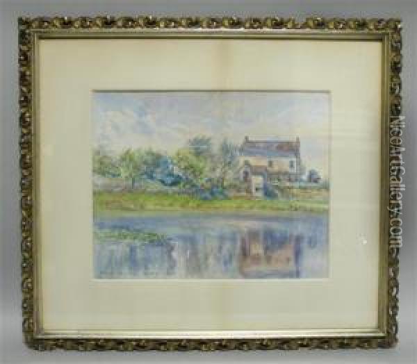 Cottage By The Lake Oil Painting - E. Winham