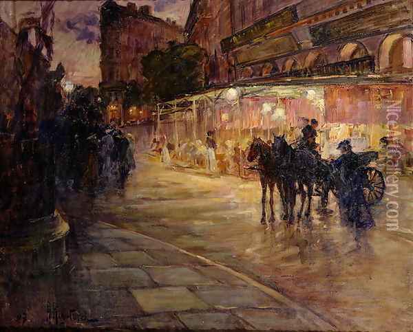 Paris street scene by night Oil Painting - Alexandre Rigotard
