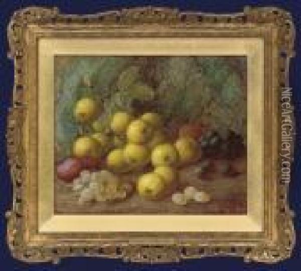 Greengages, Plums And Grapes On A Mossy Bank Oil Painting - Vincent Clare