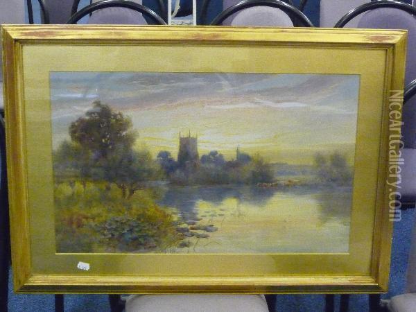 Evesham Church And The Avon Oil Painting - Thomas Noelsmith