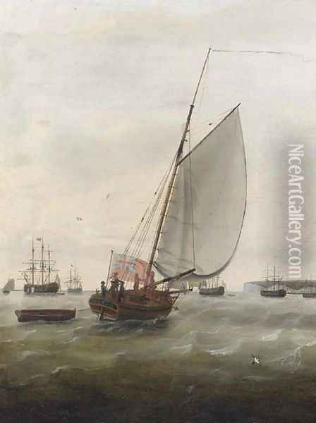 The cutter Mermaid running into the fleet anchorage at the Downs Oil Painting - Francis Holman