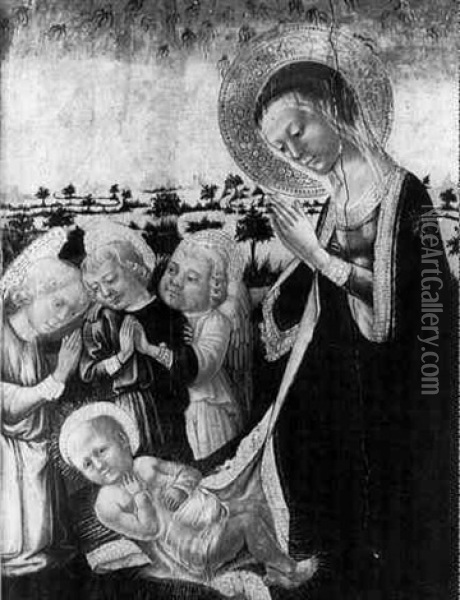 La Vierge A L'enfant Entouree D'anges Dans Un Paysage Oil Painting - Neri di Bicci