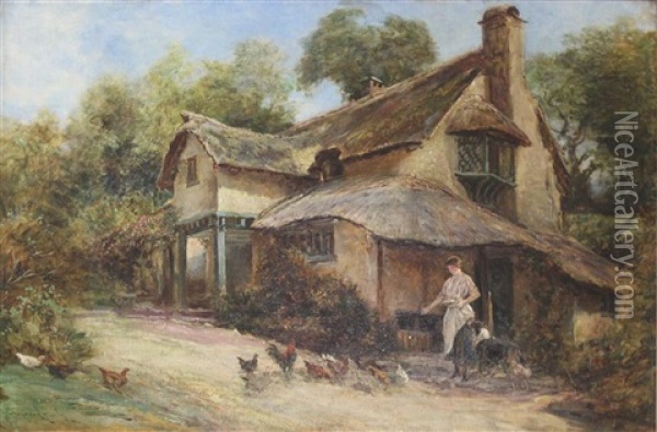 A Devonshire Cottage Oil Painting - Heywood Hardy