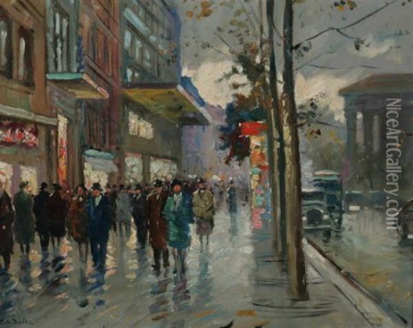 Crowed Parisian Street Scene Oil Painting - Charles Allen Duval