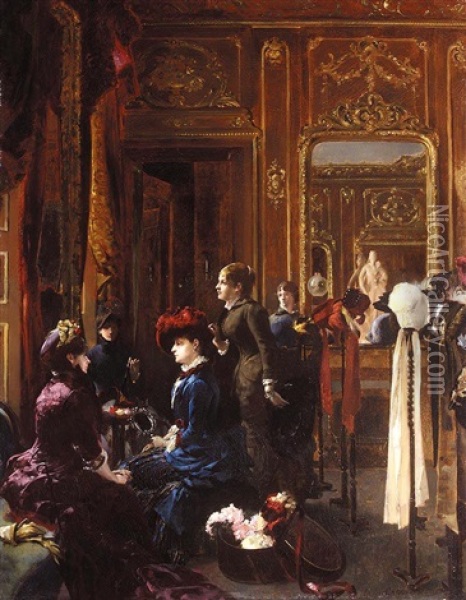 Un Salon De Modes A Paris Oil Painting - Louis Robert Carrier-Belleuse
