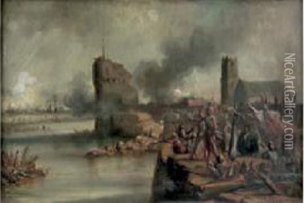 Prise Du Havre Par Le Connetable
 De Montmorency, Le Roi Et Le Prince De Conde, Le 26 Juillet 1565 Oil Painting - Eugene Lepoittevin