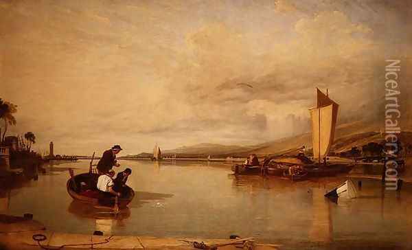 Dead Calm- Boats off Cowes Castle Oil Painting - Sir Augustus Wall Callcott