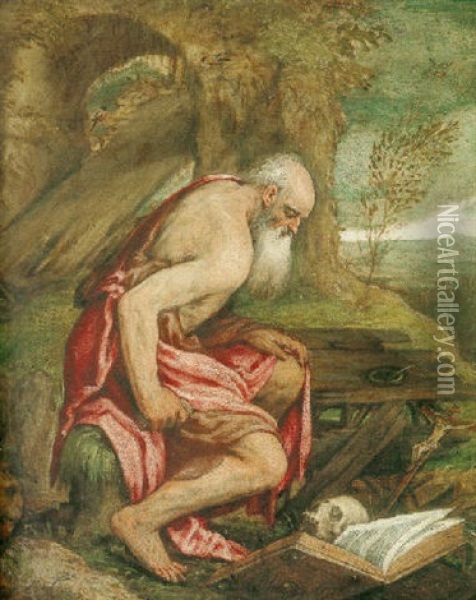 Saint Jerome In The Wilderness Oil Painting - Jacopo dal Ponte Bassano