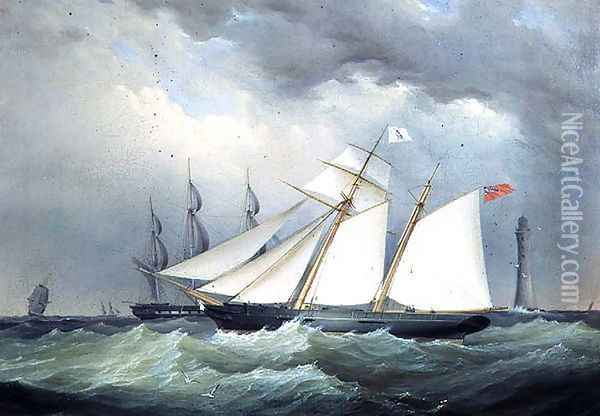 Schooner off the Eddystone Lighthouse Oil Painting - Nicholas Condy