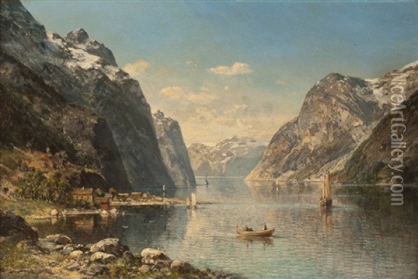 Boote Am Fjord Oil Painting - Alfred K.J.O. von Schoenberger