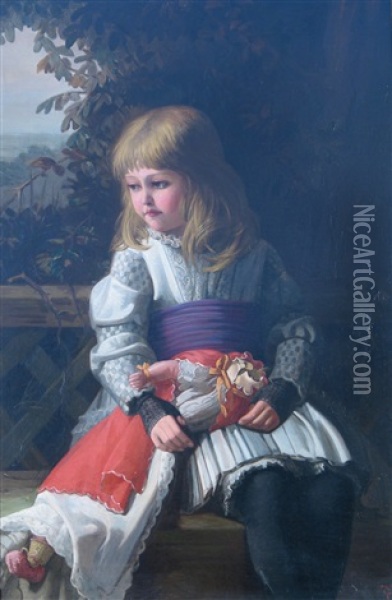 A Tearful Young Girl Holding A Broken Doll Oil Painting - Frederick Goodall