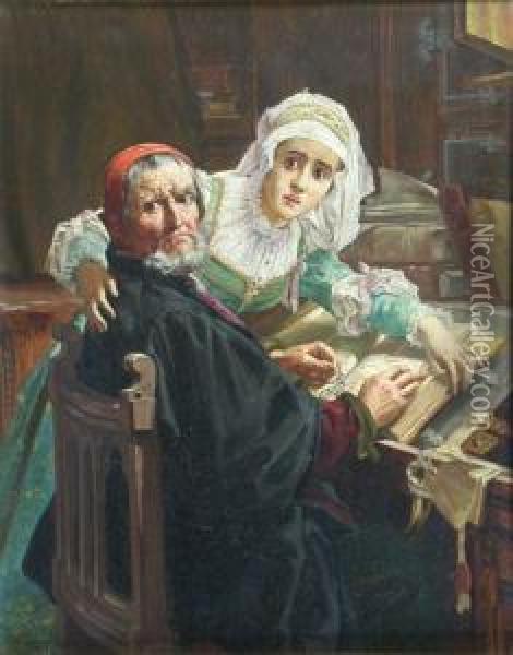 The Forbidden Reading Oil Painting - Frank Albert Philips