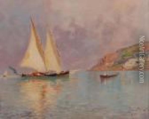Marina Con Barca Oil Painting - Oscar Ricciardi