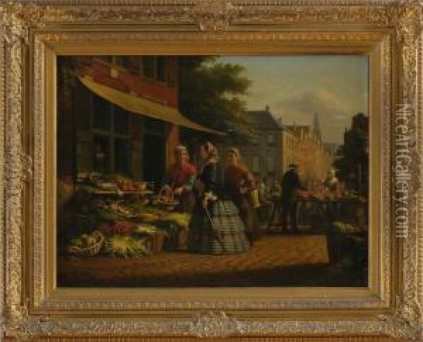 Piron: Market Scene Oil Painting - Auguste Piron