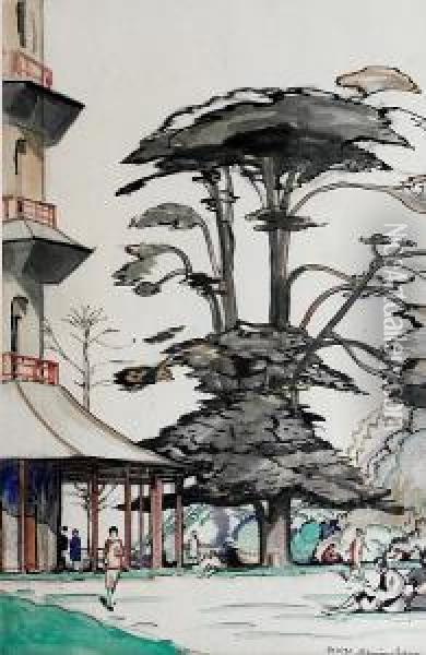 Oriental Style Garden Oil Painting - George Sheringham