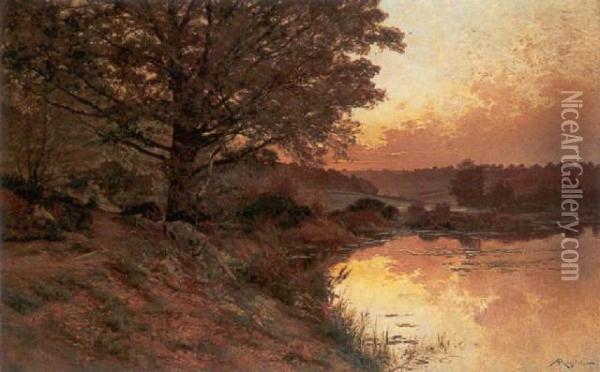 Wooded Landscape By The Lake Oil Painting - Albert Gabriel Rigolot