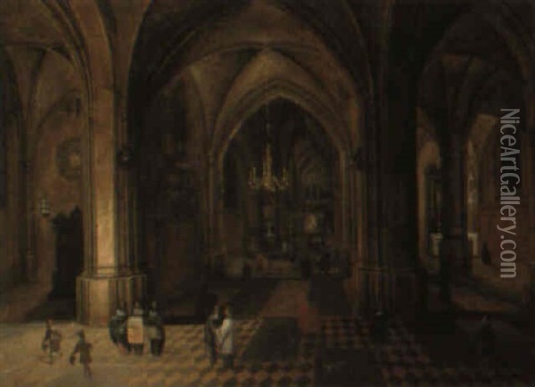 A Church Interior At Night With Figures Oil Painting - Peeter Neeffs the Elder