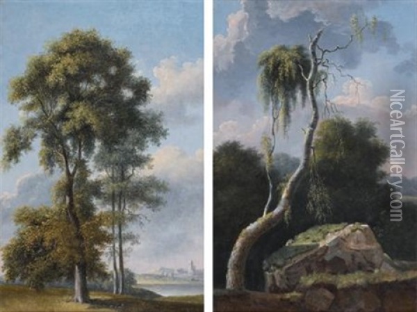Etudes D'arbres (pair) Oil Painting - Simon-Joseph-Alexandre Clement Denis