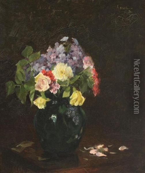 Vas Cu Trandafiri Si Flori De Nu-ma-uita Oil Painting - Nicolae Angelescu
