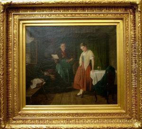 Two Figures In Aninterior Oil Painting - Alois Boudry