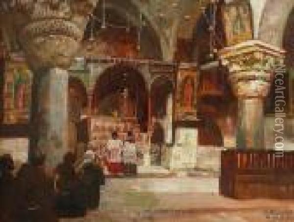 Vue D'interieur D'une Eglise Orthodoxe Oil Painting - Georg Macco