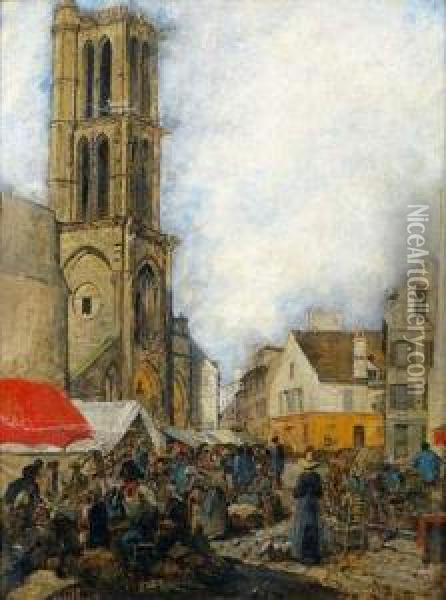 Place Du Marche A Mantes Oil Painting - Ludovic Piette