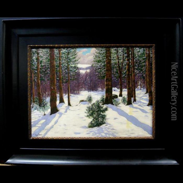 Winter Woodland Study Oil Painting - Victor Olgyai