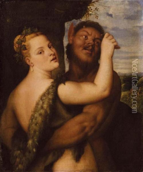 Ninfa E Satiro Oil Painting - Tiziano Vecellio (Titian)