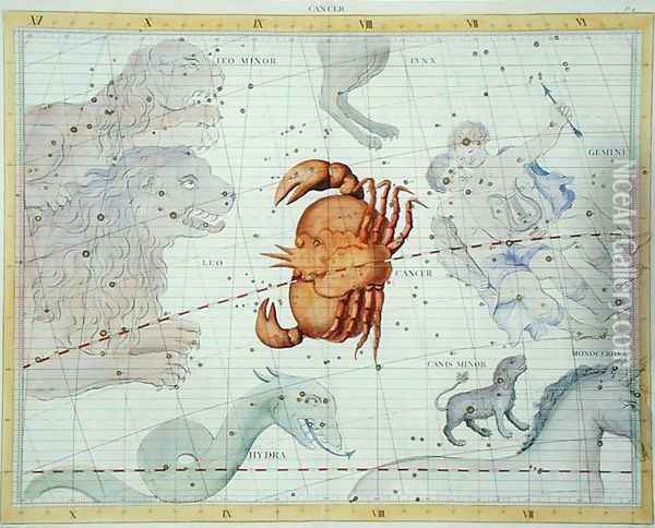 Constellation of Cancer, plate 4 from Atlas Coelestis, by John Flamsteed 1646-1710, published in 1729 Oil Painting - Sir James Thornhill