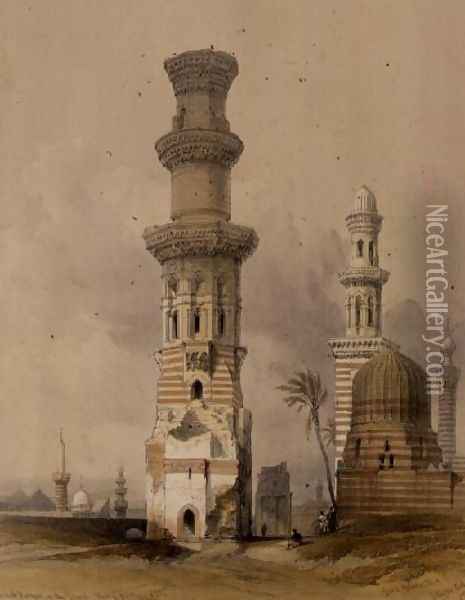 Ruined Mosques in the Desert, west of the Citadel, Cairo, from Egypt and Nubia, Vol.3 Oil Painting - David Roberts