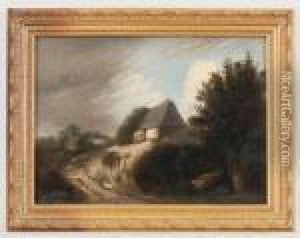 Entourage De - Paysage Avec Ferme Oil Painting - Jean-Baptiste-Camille Corot