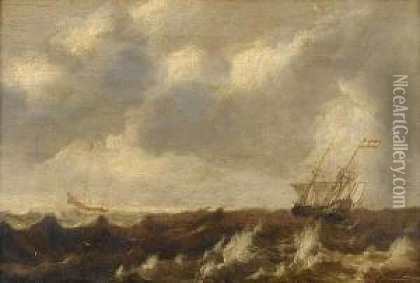 Dutch Shipping In Choppy Seas Oil Painting - Pieter Van Der Croos