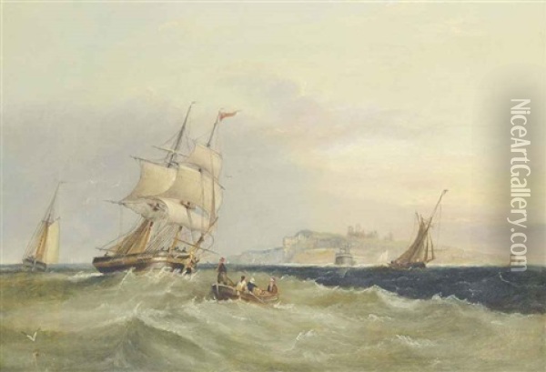 Shipping In A Spirited Sea Off Tynemouth Oil Painting - John Wilson Carmichael