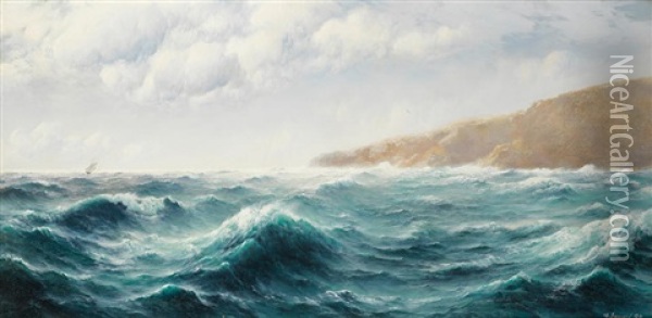 Storm Off The Cornish Coast Oil Painting - David James