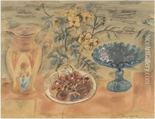 Still Life With Cherries Oil Painting - Frances Mary Hodgkins